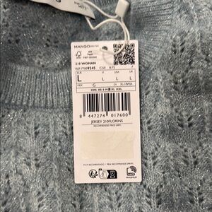 Mango Blue Crew Neck Sweater with Textured Knit